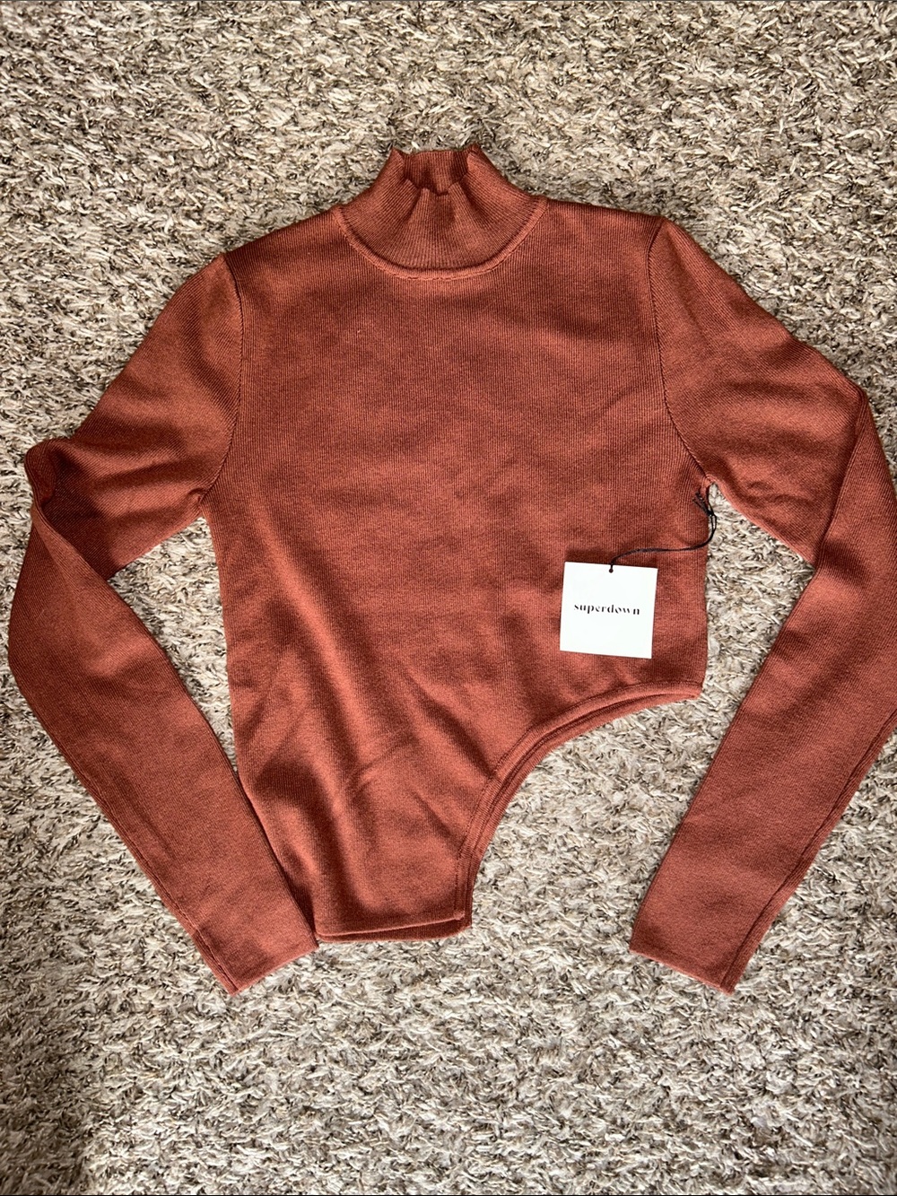 superdown Brown Asymmetrical Mock Neck Long Sleeve - Women’s Small